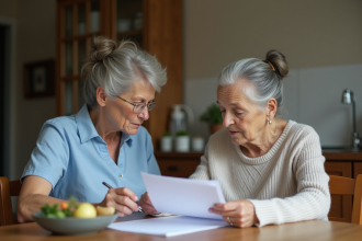 Aide-soignante aidant une personne agee lors d un repas