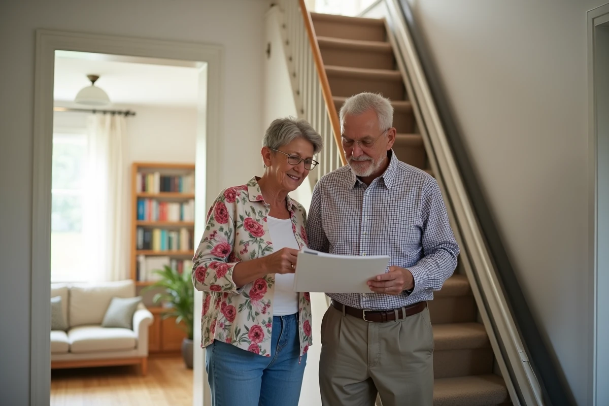 Couple de seniors comparant les options de monte escalier portable et fixe pour rester chez soi