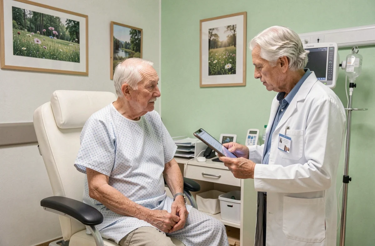 Consultation médicale entre un résident et un gériatre dans l'EHPAD rattaché à l'hôpital d'Ensisheim