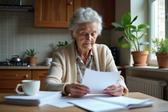 Femme belge lisant une lettre dans sa cuisine chaleureuse
