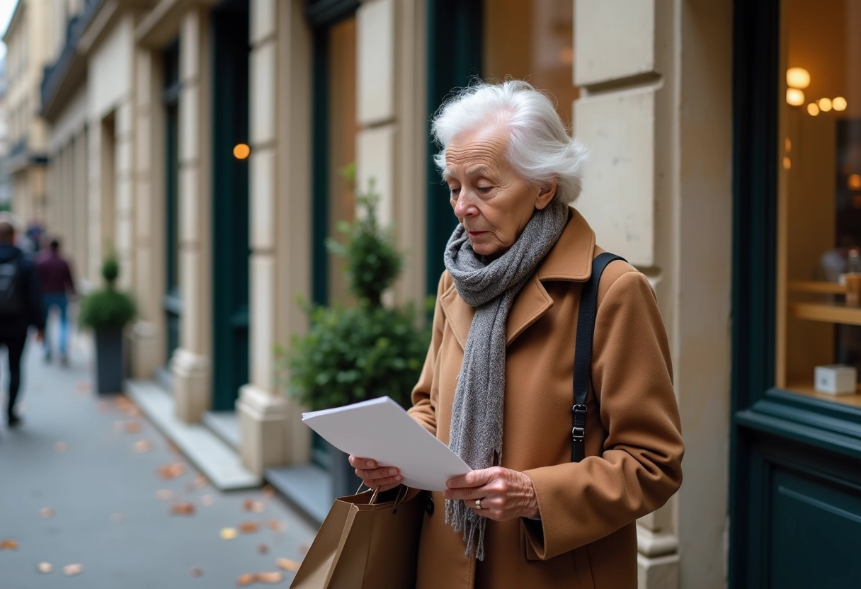 Femme retraitée dans la rue parisienne en automne