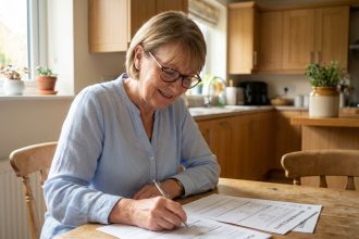 Femme senior compare des devis santé à la maison