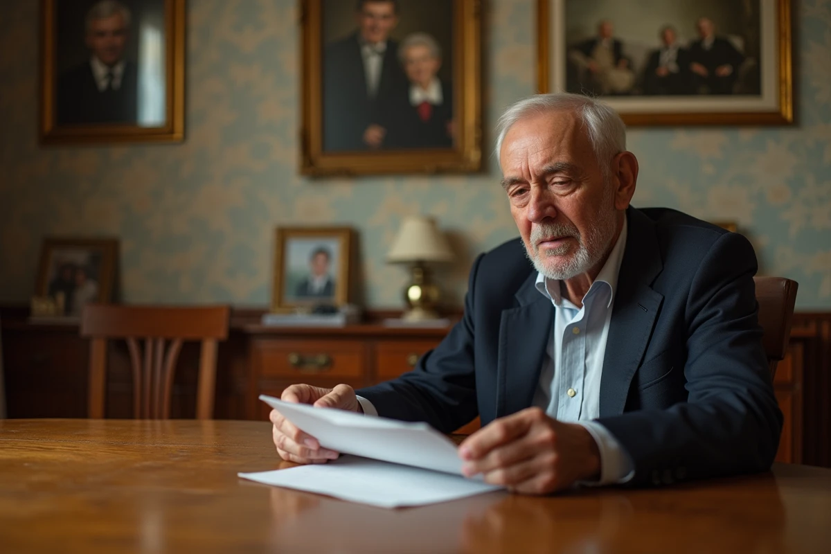 Un homme âgé lit une lettre dans un cadre familial chaleureux