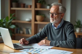 Homme d'âge moyen examinant ses documents de retraite