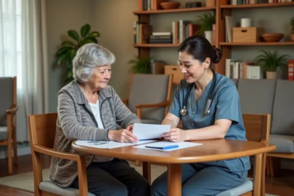 Seniors et personnel en maison de retraite