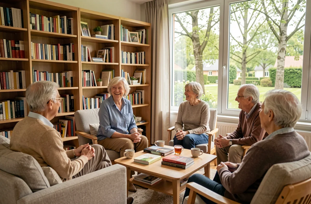 Club de lecture entre résidents dans le salon de la résidence autonomie à Laxou près de Nancy