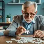 senior concentré, résolvant un casse-tête complexe