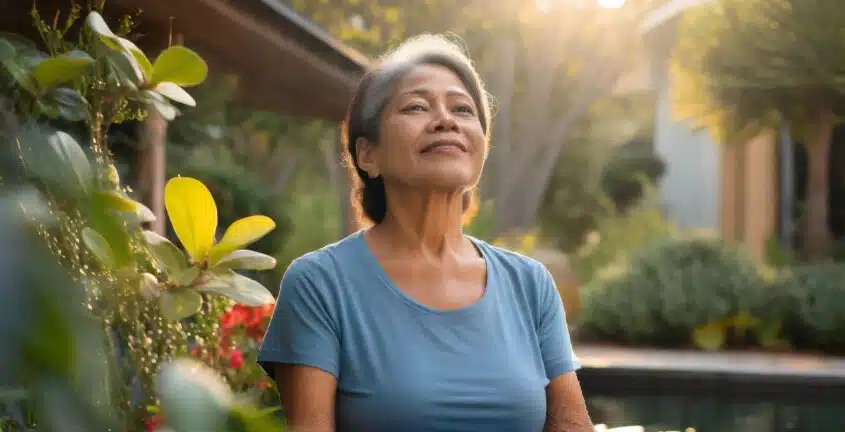 senior en posture de méditation